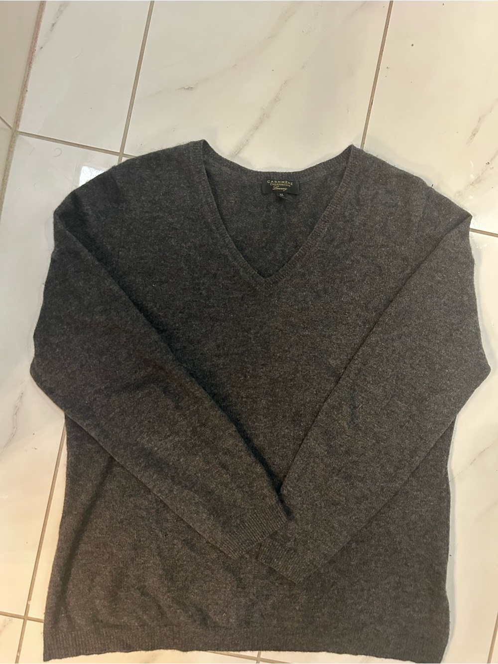 Charter Club Luxury 100% Cashmere V-Neck Sweater Charcoal Grey XL